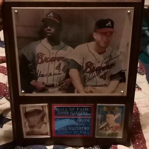 Hank Aaron Eddie Matthews autographed plaque